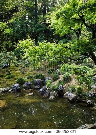 Kochi, Japan - April 6, 2018: Traditional Japanese Garden On The Grounds Of Chikurinji, Temple Numbe