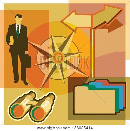 Монтаж человека; Компас; Папки; Бинокль; И указатели