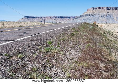 Scenic State Route 24 Running Through Desert Near Caineville - Utah, Usa