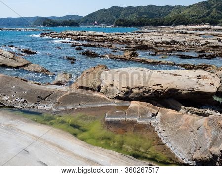 Sandstone Rock Formations At Tatsukushi Coast - A Natural Scenic Landmark Near Tosashimizu, Kochi Pr