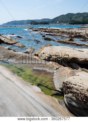 Sandstone Rock Formations At Tatsukushi Coast - A Natural Scenic Landmark Near Tosashimizu, Kochi Pr