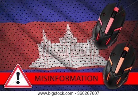 Cambodia Flag And Two Computer Mouses. Misinformation During Coronavirus Or 2019-ncov Virus Concept