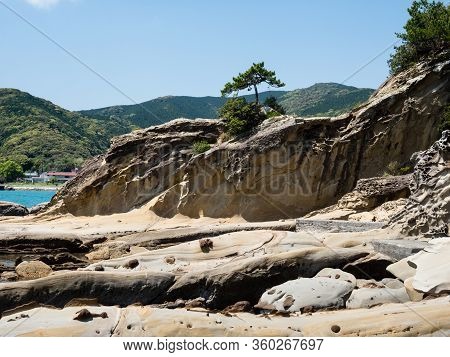 Sandstone Rock Formations At Tatsukushi Coast - A Natural Scenic Landmark Near Tosashimizu, Kochi Pr