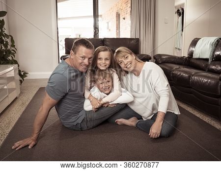Covid-19 Stay At Home, Save Lives. Family In Staying Home Happy To Stop The Coronavirus Spreading.