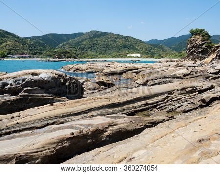 Sandstone Rock Formations At Tatsukushi Coast - A Natural Scenic Landmark Near Tosashimizu, Kochi Pr
