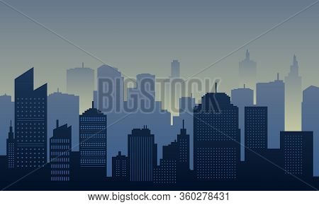Town City Of Silhouette In The Morning