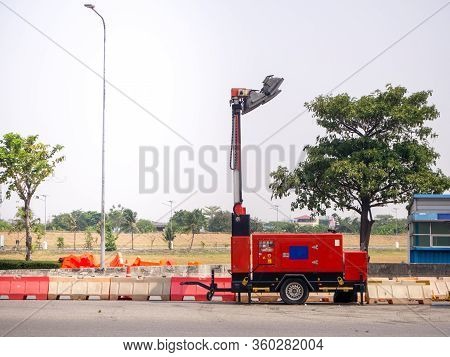 Diesel Electric Generator And Light Outdoor On Road