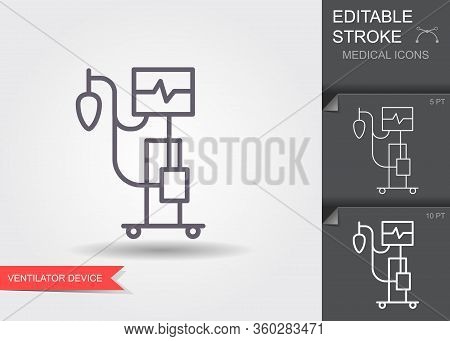 Medical Ventilator. Linear Medical Symbols With Editable Stroke