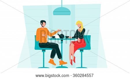 Romantic Couple Dating In Cafe Communicate Vector