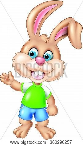 Cute Brown Litlle Rabbit In Green Shirt Cartoon