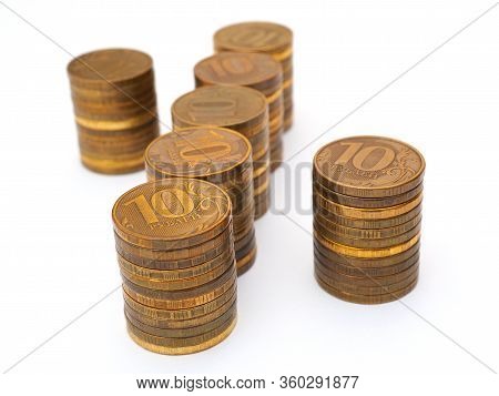 The Percent Symbol Laid Out By Piles Of Russian 10-ruble Coins. Close-up
