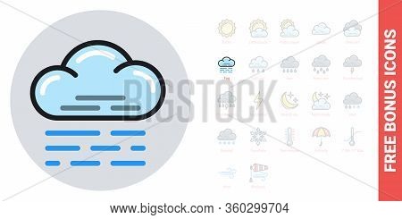 Fog, Mist Or Haze Icon For Weather Forecast Application Or Widget. Simple Color Version. Free Bonus 