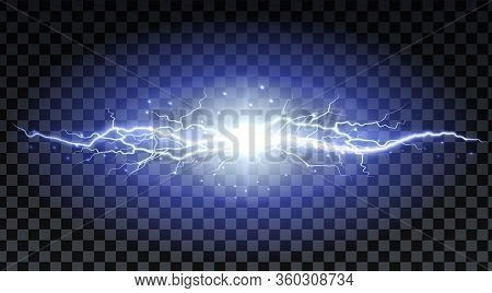 Lightning Strikes And Sparks, Electrical Energy On Transparent Background. Lightning Flash And Spark