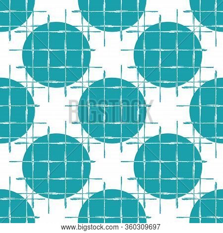 Abstract Waffle Textured Circle Vector Seamless Pattern Background. Brush Stroke Grunge Weave Effect
