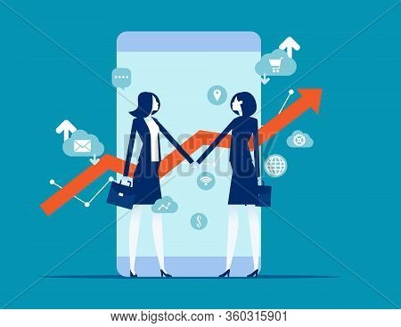 Two Financial Broker Made Deal. Stock Market Exchange Concept. Smartphone With Growth Charts.