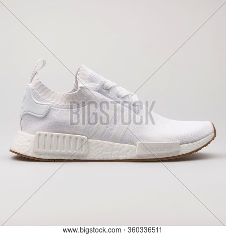 Vienna, Austria - August 16, 2017: Adidas Nmd R1 Pk White Sneaker On White Background.