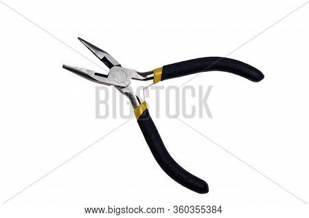 Small Pliers With Black Handles. Tool For Home, Electricity, Jeverly And Many Others