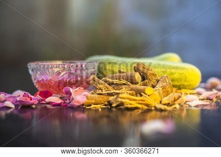 Close Up Of Mulethi Or Licorice Face Mask On A Black Surface For Skin Whitening Consisting Of Some M