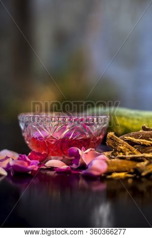 Close Up Of Mulethi Or Licorice Face Mask On A Black Surface For Skin Whitening Consisting Of Some M
