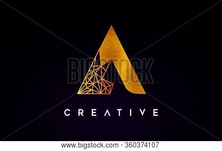 A Golden Letter Design Logo Icon With Gold Textire And Origami Wireframe.