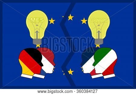 Vector Illustration On The European Solutions Of The Economic Crisis Due To The Coronavirus Epidemic