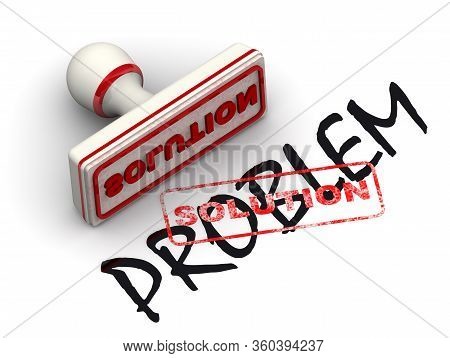 Solution To The Problem. The Seal. Black Word Problem And White Seal And Red Imprint Solution On Whi
