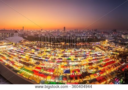 Ratchada Night Market In Bangkok During Sunset