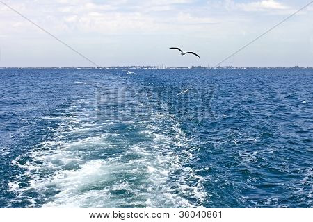 Astern bir tekne dalgalar