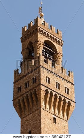 Nærbillede på Palazzo Vecchio tower i Firenze Italien