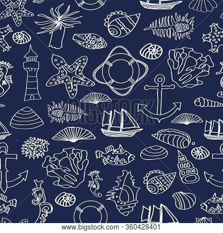 Vector Illustration Of Seamless Pattern With Ocean Inhabitants.seamless Pattern.