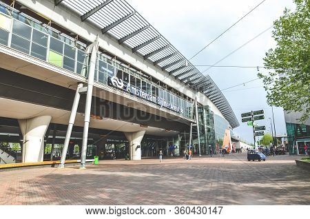 Amsterdam, Netherlands - April 27, 2019: Exterior Of The Amsterdam Bijlmer Arena Metro Station Close