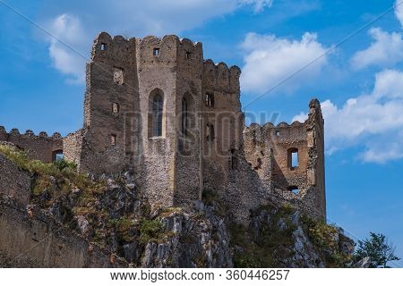 Beckov Ancient Castle In Slovakia. Ruins Of Antiquity In Slovakia.historical Beckov Castle Near The