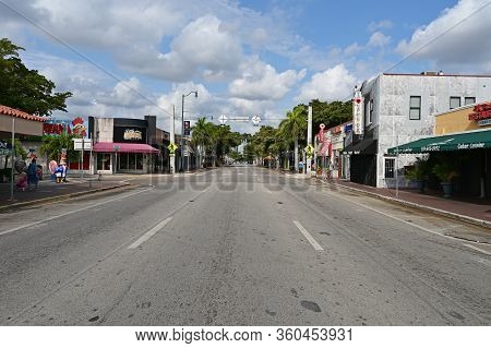 Miami, Florida - April 5, 2020 - Calle Ocho - Eigth Street - Devoid Of People Under Covid-19 Hotel, 