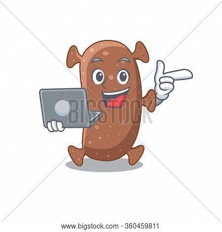 Cartoon Character Of Actinomyces Israelii Clever Student Studying With A Laptop