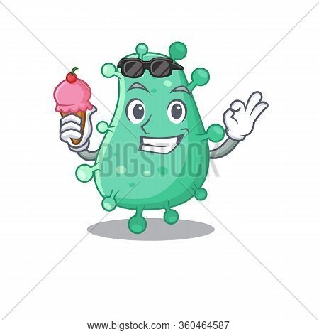 Cartoon Design Concept Of Agrobacterium Tumefaciens Having An Ice Cream
