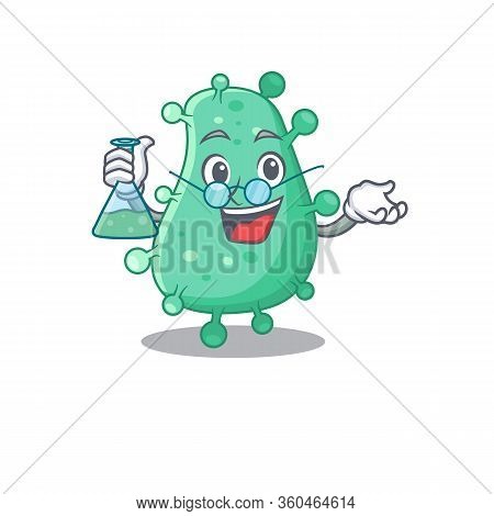 Agrobacterium Tumefaciens Smart Professor Cartoon Design Style Working With Glass Tube