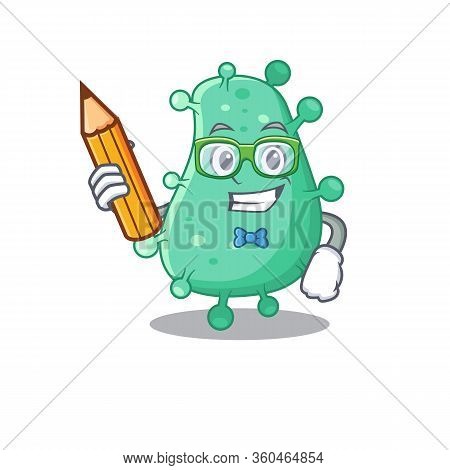 A Brainy Student Agrobacterium Tumefaciens Cartoon Character With Pencil And Glasses