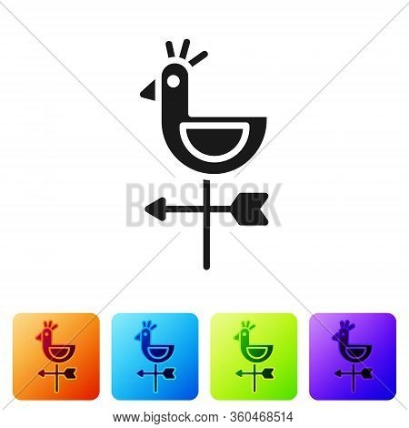 Black Rooster Weather Vane Icon Isolated On White Background. Weathercock Sign. Windvane Rooster. Se