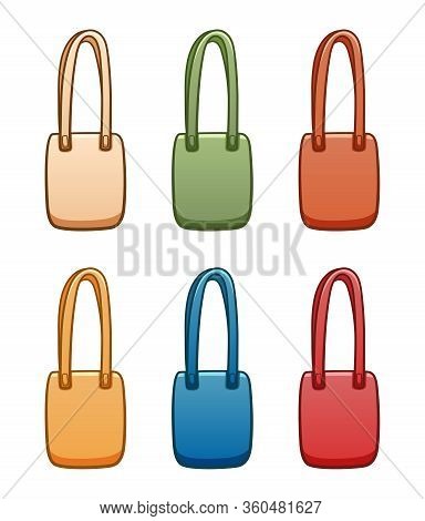 Colored Textile Ecobags Set Isolated Illustration On White Background