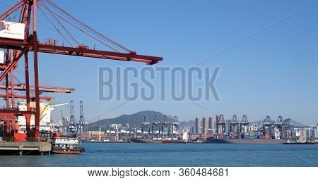 Kwai Tsing, Hong Kong 29 November 2019: Kwai Tsing Container Terminals in Hong Kong