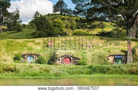 Matamata, New Zealand - December 09 2017 : The Scenery View Of Hobbit House In Hobbiton Movie Set In