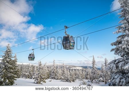 Krkonose, Czech Republic, March 2020 - Cableway To Snezka Summit In Krkonose National Park In Winter