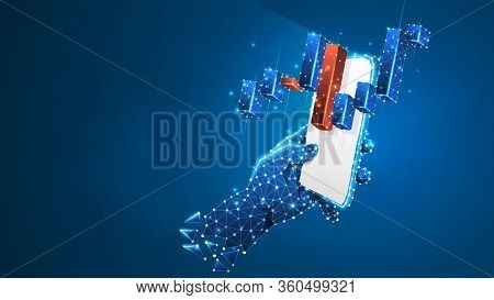 Stock Market Chart On A White Mobile Phone Screen. Growing Financial Index. Low Poly, Wireframe 3d V