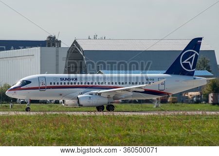 August 30, 2019. Zhukovsky, Russia. Russian Short-range Narrow-body Passenger Aircraft  Sukhoi Super
