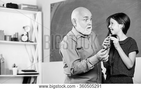 Educative Activity. Back To School. Teaching Kid. Teacher Help Schoolgirl. Pedagogue Career. Little 