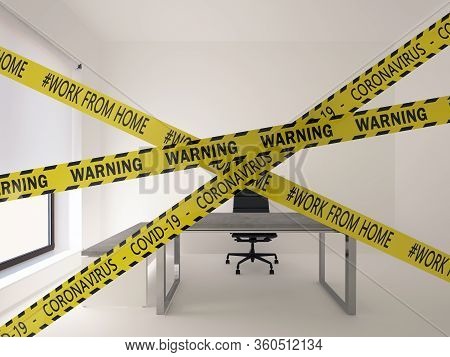 White Office Closed For Quarantine. 3d Rendering.