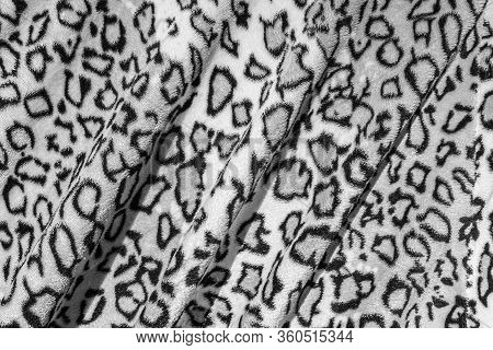 Beautiful Horizontal Texture Of Gray And White Microplush Or Fur For Textile And Hand Made Sewing