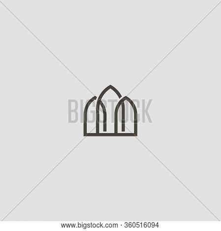 Black And White Simple Vector Line Art Outline Iconic Sign Of Three Gothic Pointed Arches Or Windows