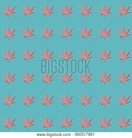 Pink Cannabis Leaves Isolated On Blue Background Growing Medical Marijuana Cbd Canabinol Pattern