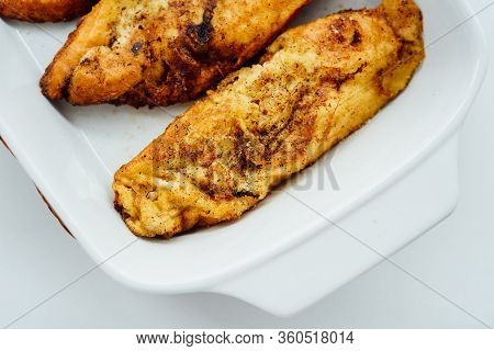 Torrijas, Typical Spanish Sweet Fried Toasts Of Sliced Bread Soaked In Eggs And Milk On Tray Isolate